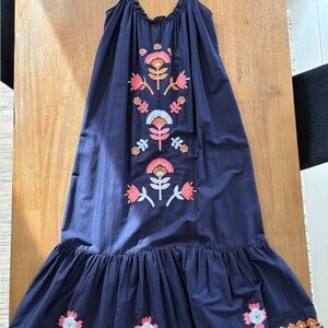 Anthropologie Navy Floral Embroidered Maxi Dress